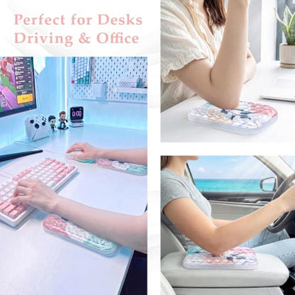 Ospelelf Desk Elbow Rest Pads, Gel Arm Rest Pad Support for Keyboard | Ergonomic Support for Computer Typing & Mouse, Office Home Use, Heat Resistant, Pink Plant - style: Pink Plant