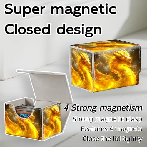 Trading Card Storage Box, Holds 100+ for MTG Cards, Premium PU Leather with Magnetic Closure, Golden Dragon With Lightning Durable Deck Box for Magic the Gathering, Trading Card Games - color: Golden Dragon With Lightning