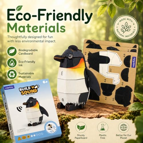 MierEdu Build 'N' Sound 3D Puzzle for Kids, Animal Puzzle with Sound Module, Educational STEM Craft Kit, FSC Paper Model Building Toy Gift for Ages 6+