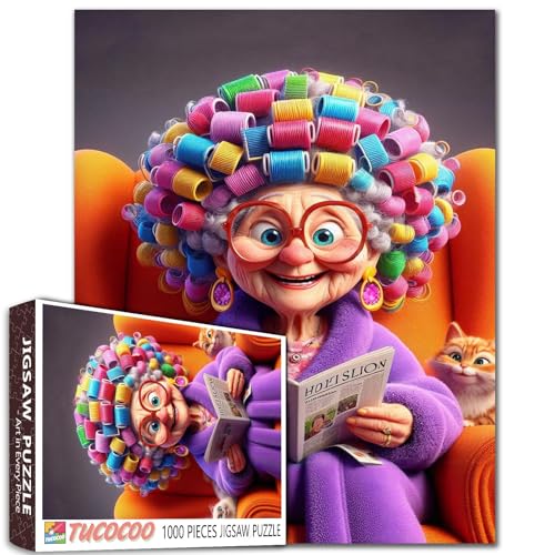 Old Grandma Puzzles 1000 Pieces for Adults Ladies Grandma Puzzles Intellectual Fun Best for Family Game Play Collection 19.7 x 27.6 Inch - color: Old Woman-a09