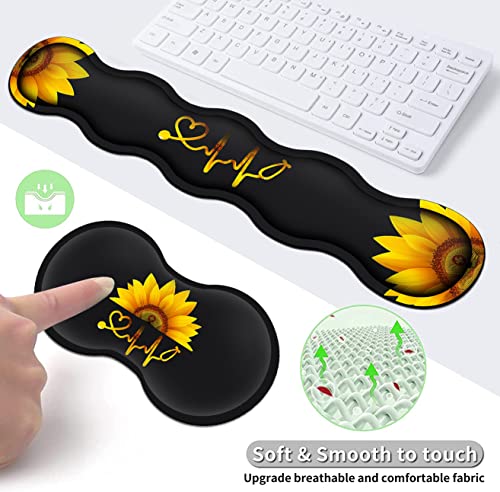 Ergonomic Mouse Pad Set, Desk Mat(31.5×11.8 in) + Keyboard Wrist Rest Support + Mouse Wrist Rest + Coasters for Office,Home,Computer,Laptop -Sunflower Nurse Pattern Black Gaming Large Mousepads - color: JV-mouse pad-8-10