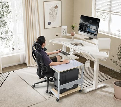 EUREKA ERGONOMIC PC Stand Computer Cart, Height Adjustable Tower Stand 2-Tier Suit for ATX Case Printer, Metal Rolling Cart on Wheels for Gaming Home Office, Maple - color: Maple