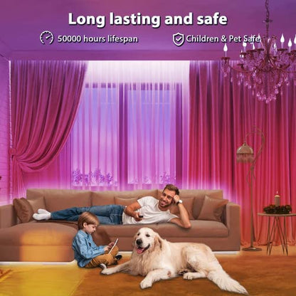hyrion 50ft USB-Powered RGB LED Strip Lights, Music Sync & Sound-Reactive Color Changing Lights for Bedroom, TV Backlight, Gaming Setup, Bluetooth, IR Remote & Smart App Control | Enjoy Music Sync, Color Changing Lighting, IR Remote Control, Perfect for T