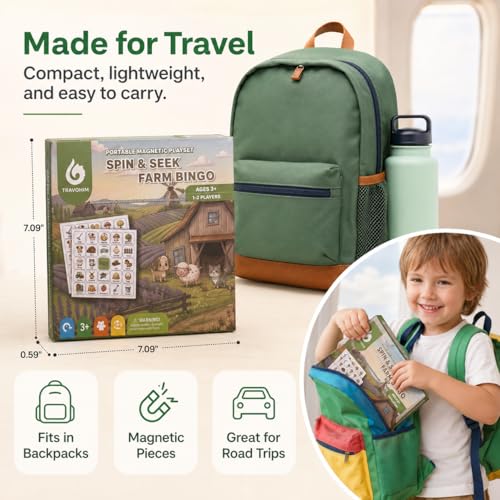 Travofun Farm Bingo Game, Magnetic Travel Toy for Kids 3 and Up, Ideal for Road Trips - style: Farm