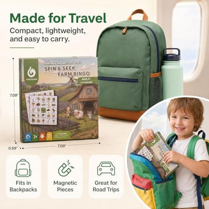 Travofun Farm Bingo Game, Magnetic Travel Toy for Kids 3 and Up, Ideal for Road Trips - style: Farm