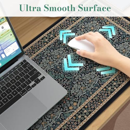 iCasso Desk Cover Mat, Office Mouse Pad,35.4x15.7in,Retro Black | Extra Large Matt for Desktop, Anti-Slip Big Mousepad with Stitched Edges for Computer, PC, Office, Home Workspace - color: A-retro Black