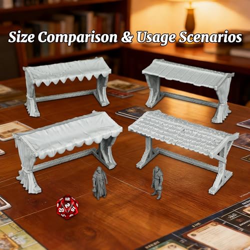 Miniature Game Market Stalls - 25mm Scale Unpainted TTRPG Merchant Tent Scenery, 4-Piece Fabric Awning Map Props for Dungeons and Dragons Wargame - Market Stall Awning (AF1104 P) - color: Af1104 P Market Stall Awning