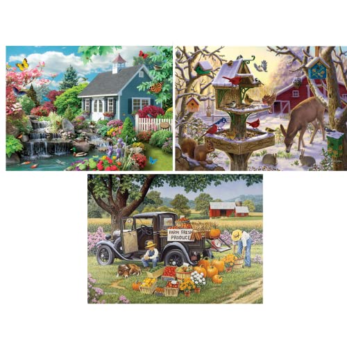 Bits and Pieces 3 Jigsaw Puzzle Set - 100 Piece Puzzles for Adults - Seasonal Fun Set of 3-15" x 19" Jigsaw Puzzles - Farm Animals Winter - Random Die Cut Pieces No 2 are Alike - size: 100 Piece Puzzle
