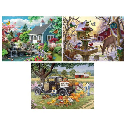 Bits and Pieces – Value Set of Three 50 Piece Jigsaw Puzzles for Adults – Dream Landscape, Home Grown, Sunrise Feasting Jigsaw Puzzles, Completed Puzzle Size: 15" x 19" - size: 50 Piece Puzzle