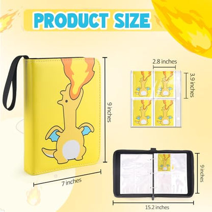 Premium Collectible Trading Card Albums，Card Binder Fits 400 Cards with 50 Removable Sleeves，Display Game Card Case book Holder, Fire Dragon Themes - color: 01 fire dragon