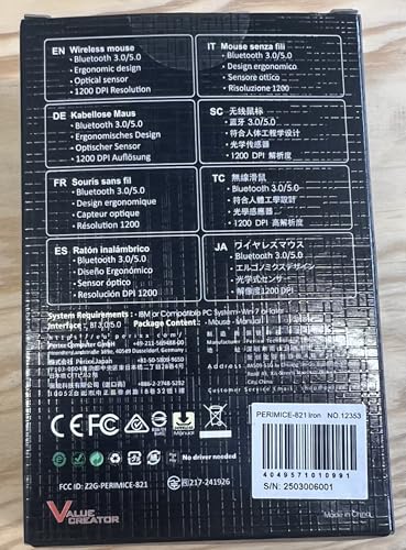 Perixx PERIMICE-821IB Wireless Bluetooth Mouse - Silent Click - Ergonomic Design - Iron Black - style: Bluetooth