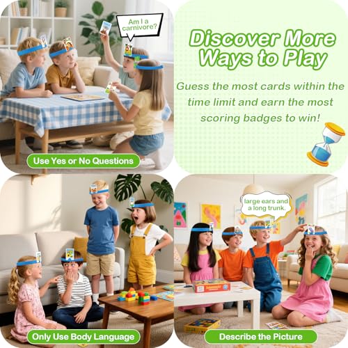 Headbands Game for Kids – Guessing Board Game to Boost Vocabulary, Critical Thinking, and Social Skills – Quick Question Family Game Night for 2–4 Players – Travel-Friendly Fun (Animal Theme) - style: Animal