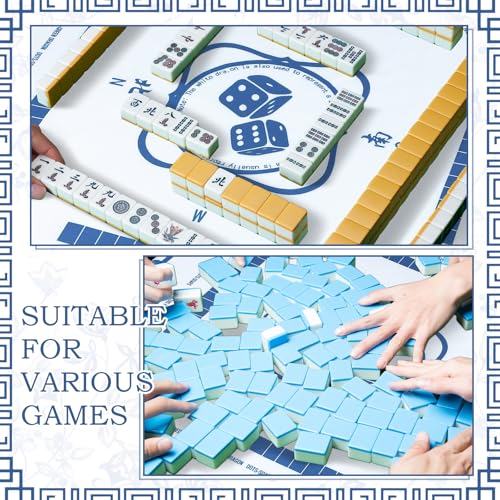 Oudain Chinoiserie Mahjong Tablecloth Florals Card Table Cloth 55x 55 Inch Square Tablecloth Game Table Cover with Game Rules for Mahjong Beginners, Card, Board Tile Games(Blue and White) - color: Blue and White
