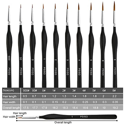 PSISO 10 PCS Miniature Paint Brushes Kit, Fine Detail Painting Brush Micro Professional Tiny Paints Brush Set for Watercolor, Oil, Face, Acrylic, Nail, Line Drawing, Scale Model Painting