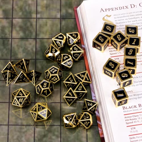 Extended Metal Dice RPG Set | 31 Piece Polyhedral Dice for DND5E Tabletop Role Playing Adventure Games (Black Gold) - color: Black Gold