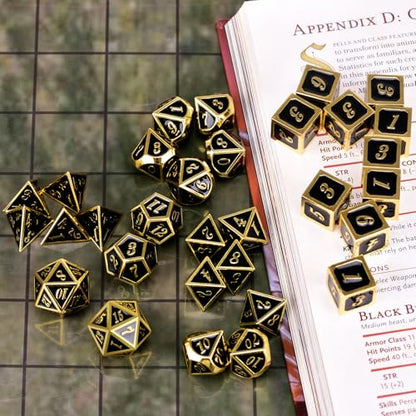 Extended Metal Dice RPG Set | 31 Piece Polyhedral Dice for DND5E Tabletop Role Playing Adventure Games (Black Gold) - color: Black Gold