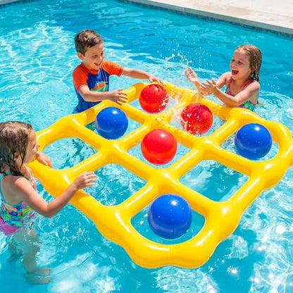 Tic-Tac-Toe Pool Toys Game Set, Giant Inflatable Floating Board Set with 10 Balls, Pool Toys Party Game for Kids Adults Teens, Summer Water Party Backyard Beach Yard Field Day Outdoor Activities | 53.5-Inch Floating Board • 10 Balls + Pump • 2–10 Players