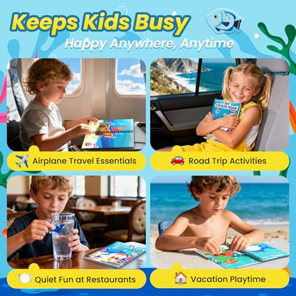 Ocean Reusable Sticker Book for Toddlers, DIY Make-a-face Jelly Stickers | Make A Face & Scene Decoration Play, Washable and Reusable Jelly Stickers, Portable Travel Friendly, Airplane Trip Essentials - style: Ocean