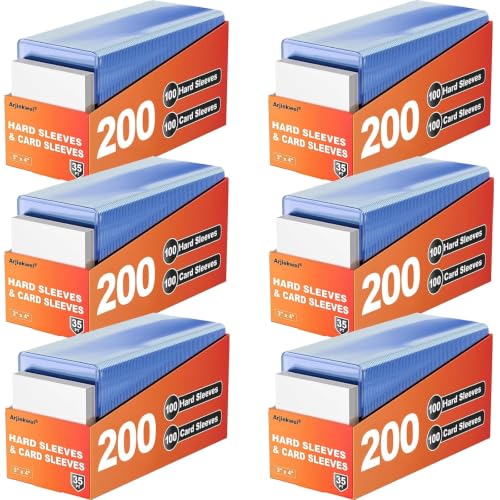 1200 Card Sleeves Hard Plastic, Arjiekwei 3"X 4" Baseball Cards Protectors Plastic, Trading Card Holder for Trading Sports Baseball Football Game Cards (600 Hard Sleeve + 600 Soft Sleeves)