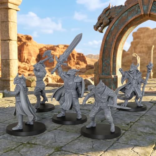 AUSPDICE Fantasy RPG Accessory Figurine Set for Dungeon Masters & TTRPG Players, 25mm Scale Tabletop Unpainted Miniatures Pack- Dragonborn Adventurer AS1008