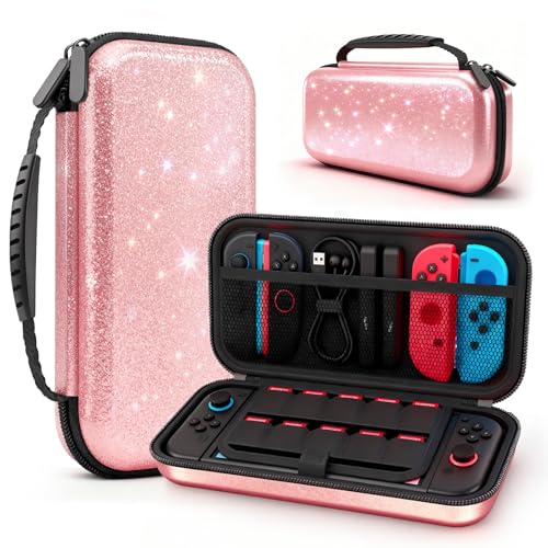 homicozy Carrying Case for Nintendo Switch 2 (2025),Glitter Hard Shell Protective Travel Case with 10 Game Cartridges Storage & Accessories Holders,Portable Shockproof Pouch for Console,Pink - color: for Switch 2 - Pink