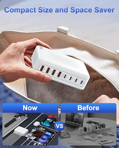 USB C Charger Block 200W, GaN USB Charging Station Hub 8-Port, PD 65W Laptop Fast Charger Power Adapter Compatible with MacBook Pro/Air,Dell,iPad,iPhone 16/15,S23/S24 Steam Deck etc