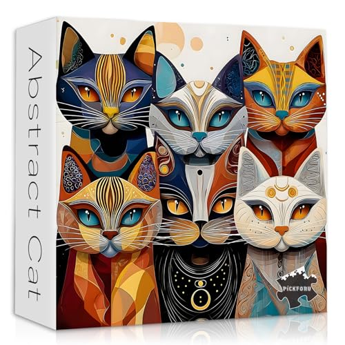 Cat Puzzles for Adults 1000 Pieces, PICKFORU Abstract Cat Jigsaw Puzzle, Animal Funny Kitty Challenge Puzzle Kitten