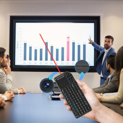 K808 Mini Keyboard with Touchpad, 2.4G + BT, with 7-Color Backlight | 600mAh rechargeable battery, laser pointer, compatible with pc/tv/htpc,and other devices, for travel,office and home use