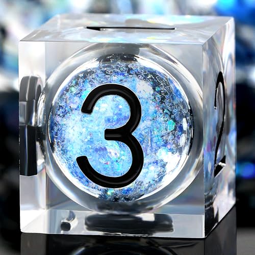 DNDND Glow in the Dark Liquid Sharp-Edge Dice Set 7PCS - Clear Resin Polyhedral DND Dice with Luminous Blue Liquid Orb & Glitter for D&D RPG Table Games （Glow Blue - color: Glow Blue