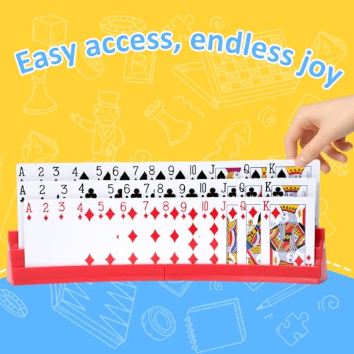 Expandable Plastic Card Holder, Set of 4 - Upgradeable Design for Seniors, Arthritis, Small Hands, UNO, Poker and All Card Games - color: Red+blue(4 Pack)
