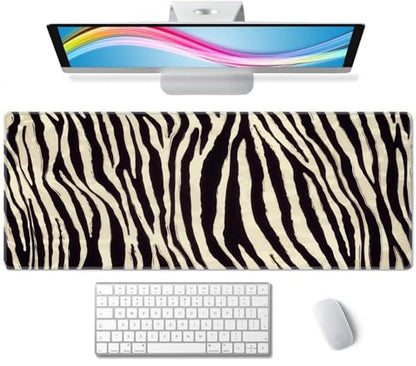 Zebra Striped Printed Desk Mat Large Gaming Mouse Pad XL Extended Mousepad Desk Pad Big Keyboard Pad Desktop Mouse Mat 31.5"x11.8" Deskmat for Gamers with Stitched Edges Non-Slip Rubber Base - color: Zebra Striped Printed