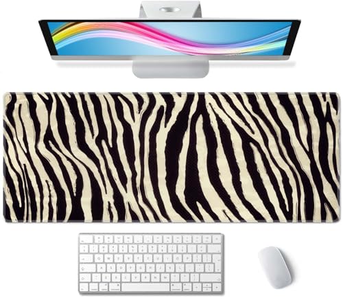 Zebra Striped Printed Desk Mat Large Gaming Mouse Pad XL Extended Mousepad Desk Pad Big Keyboard Pad Desktop Mouse Mat 31.5"x11.8" Deskmat for Gamers with Stitched Edges Non-Slip Rubber Base - color: Zebra Striped Printed