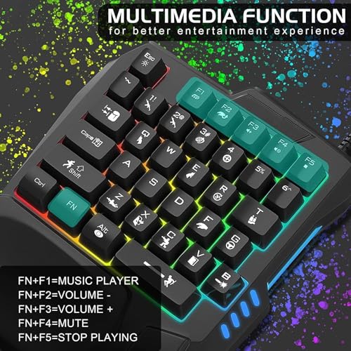 One-Handed Gaming Keyboard, 35 Keys, 3 Color Backlight, Wide Palm Rest, Gaming Keyboard for Computer for Mobile Games