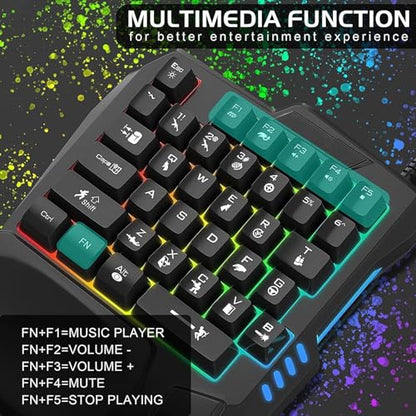One-Handed Gaming Keyboard, 35 Keys, 3 Color Backlight, Wide Palm Rest, Gaming Keyboard for Computer for Mobile Games