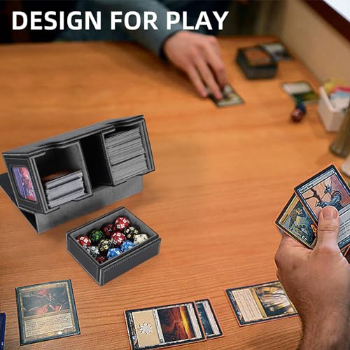 AFIING MTG Commander Card Storage Box - Fits 200 Double Sleeved Cards,3-in-1Card Deck Case,Strong Magnet Card Organizer For Magic Commander TCG CCG,4Dividers &2 Toploaders, Black/Grey - color: Black Grey