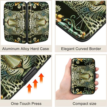 Mini RFID Aluminum Wallet Credit Cards Holder Business Card Case Metal ID Case for Men Women(Black Leopard) - color: Black Leopard