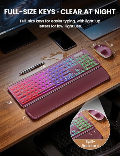 Wireless Keyboard and Mouse Combo, RGB Backlit, Rechargeable & Light Up Letters, Full-Size, Soft Typing, Sleep Mode, 2.4GHz Quiet Keyboard Set for Mac, Windows, Laptop, PC, Trueque KM42Pro | Light Up Letters, Full-Size, Soft Typing, Sleep Mode, 2.4GHz Qui