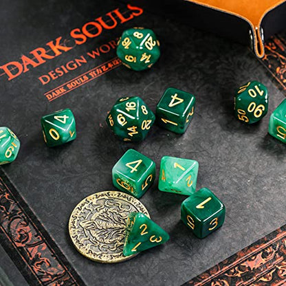 11PCS Resin Polyhedral DND Dice Sets, Jade D&D Dice for Role Playing Games RPG Table Game (Green) - color: 11pcs Green Jade
