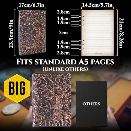 Notebook Journal, Refillable Binder for DND - 3D Tree of Life Design (A5) | A5 400 Pages (200 Sheets), Perfect for Dungeons and Dragons (D&D), Bonus Tabs and Ruler, for Players and DM's - color: Copper