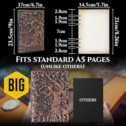 Notebook Journal, Refillable Binder for DND - 3D Tree of Life Design (A5) | A5 400 Pages (200 Sheets), Perfect for Dungeons and Dragons (D&D), Bonus Tabs and Ruler, for Players and DM's - color: Copper
