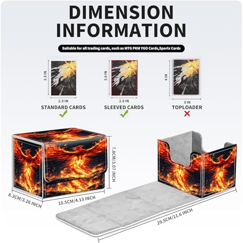 PU Leather Deck Box for MTG Commander Cards, Fits 100+ Double Sleeved Cards, Secure Magnetic Trading Card Storage Case for TCG CCG,Fire Phoenix Rebirth - color: Fire Phoenix Rebirth
