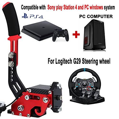 Obokidly Upgrade 2-in-1 USB Handbrake Support G29 Compatible with PS4 + PC for Simracing Game Sim Rig with Clamp (Red) [windows] - color: Red