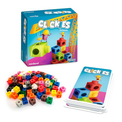 Miniland Creative Board Games for Kids +6 Years, Fun Family Games with Cards & Polycube Challenges, Encouraging Creativity, Speed and Family Fun, Kids Toys, Up to 4 Players | Clickies - color: Clickies