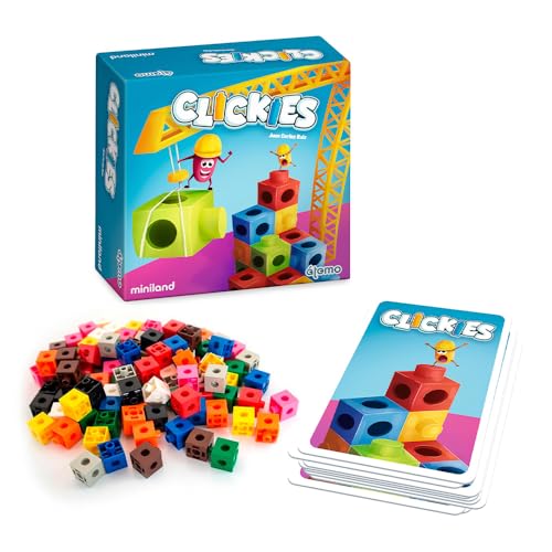 Miniland Creative Board Games for Kids +6 Years, Fun Family Games with Cards & Polycube Challenges, Encouraging Creativity, Speed and Family Fun, Kids Toys, Up to 4 Players | Clickies - color: Clickies