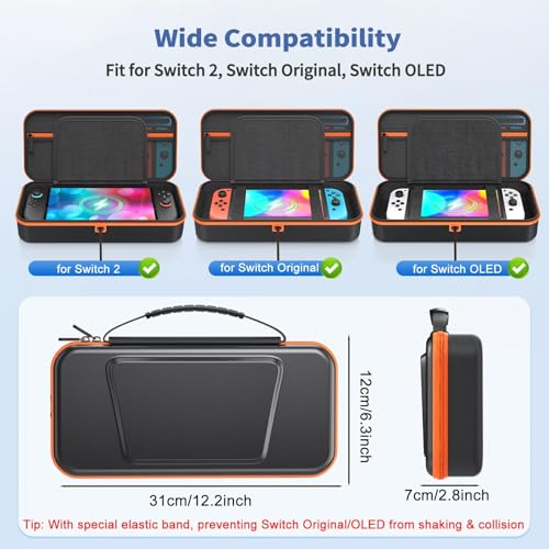 FASTSNAIL Charge Inside Carrying Case for Nintendo Switch 2/Switch 1/ OLED | 9 Game Card Slots, PP Hard Shell Travel Case for Switch 2 Accessories, for Sega Master System Games - size: 2.8 inch