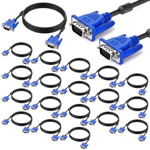 20 Pack 5ft Vga Cable Hd15 Male to Male, High Speed 1080p Fhd 60hz High Resolution Video Adapter for Monitor TV PC Projector Gaming Console