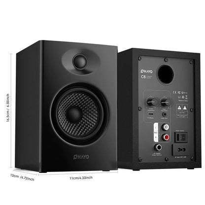 OHAYO 60W Computer Speakers for Music and Gaming, Active Bluetooth 5.3, Stereo 2.0 Speakers for Desktop PC or Laptop, 3.5mm Aux RCA USB Input, 1 Pair, Black - color: Black