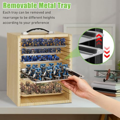 Miniature Storage Case for Collectibles Miniatures, Wooden Display Cases with 6 Trays, Miniature Display Case Miniatures Transport Case (Natural Pine) - color: Natural Pine