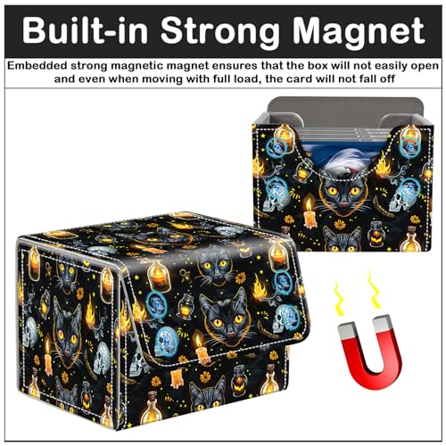 Card Deck Box for MTG Trading Cards with Magnetic Closure,Premium Card Storage Box Case Cover for TCG CCG Magic Cards,Halloween Black Cat - color: Halloween Black Cat