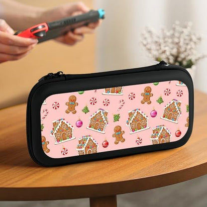 PPIKTC Carrying Case for Switch, Pink Christmas Gingerbread Protective Travel Storage Bag, Hard Shell Game Holder Organizer with 15 Game Cartridges - color: Design (212)